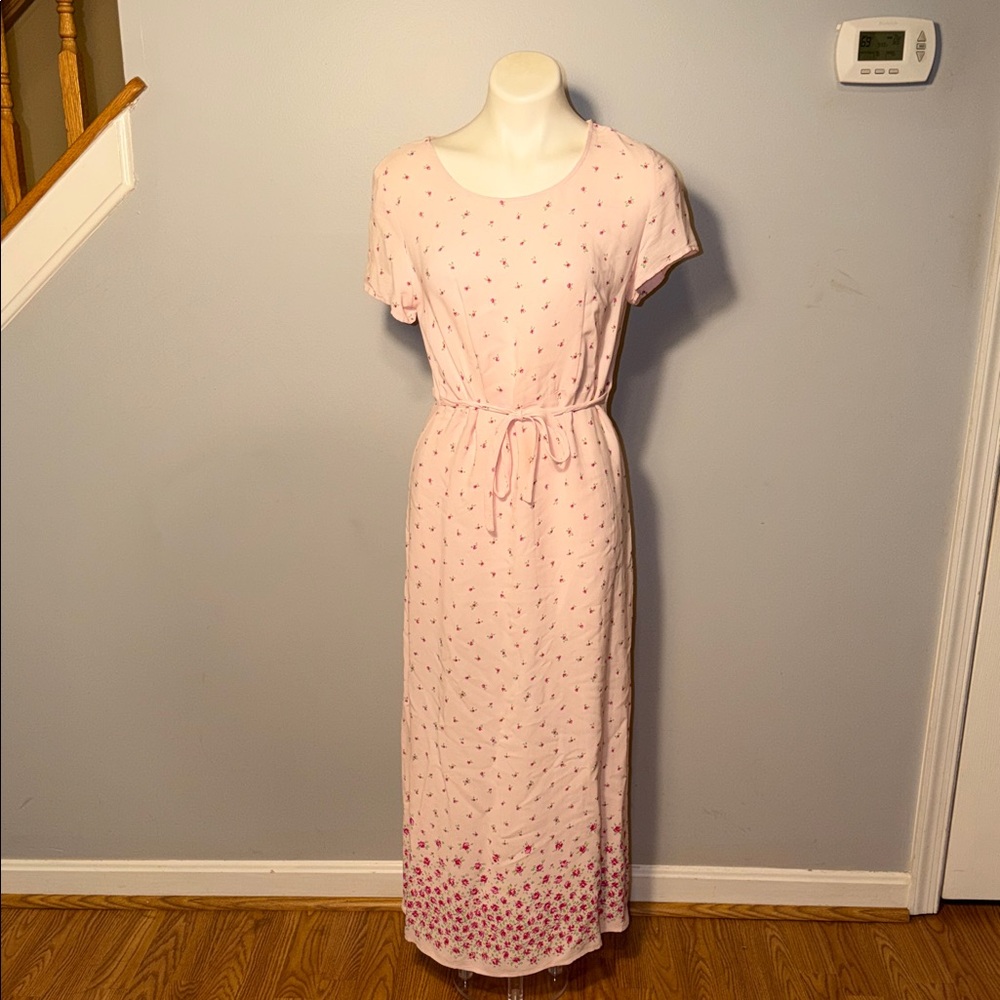 Hanna Andersson ladies pink floral Cottage-core short sleeve maxi dress. Med.